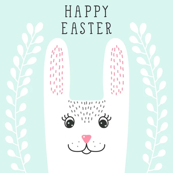 Drôle de lapin, tête de lapin en couronne florale. Joyeux vœux de Pâques — Image vectorielle