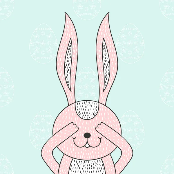 面白いウサギ、隠されたウサギの頭。幸せなイースターのグリーティング カードの温度 — ストックベクタ