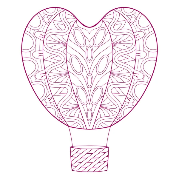 Ruky nakreslené zentangle růžový balónek ve tvaru srdce pro St Valentin — Stockový vektor