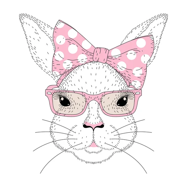 Wektor cute bunny dziewczyna portret. Ręcznie rysowane królik moda twarz — Wektor stockowy