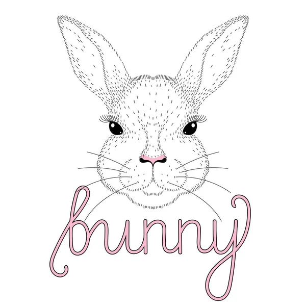 Vettoriale carino ritratto coniglietto. Illustrazione disegnata a mano per t-shirt — Vettoriale Stock