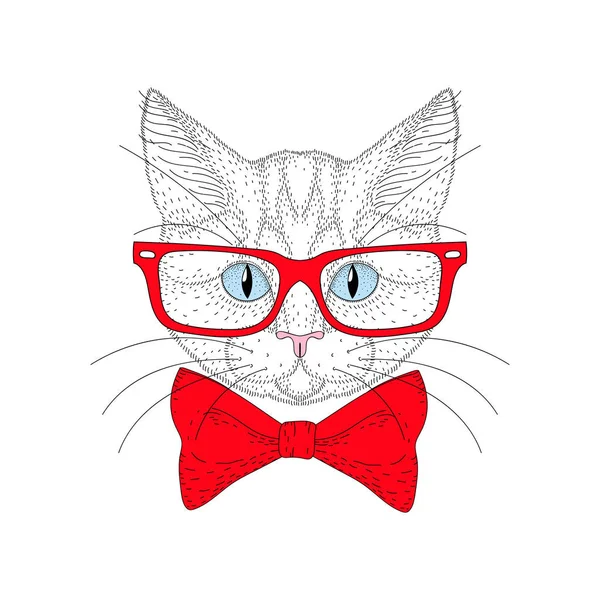 Vector schattige kat portret met hipster bril. Hand getekende kitty — Stockvector