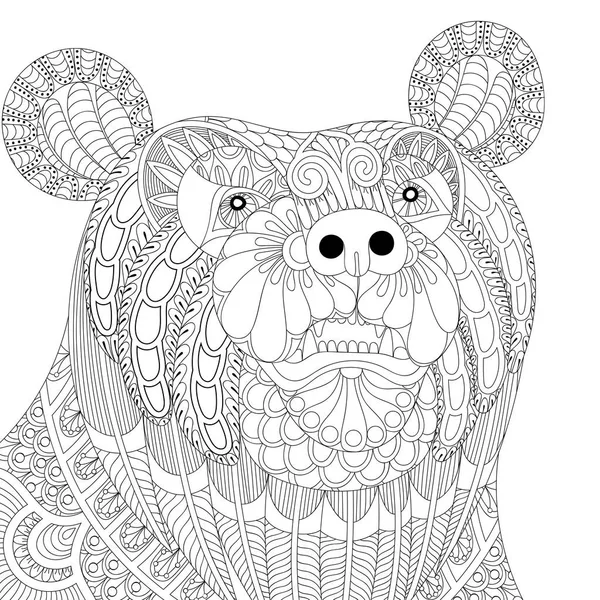 Cabeça de urso zentangle vetorial para páginas de coloração anti-stress para adultos , — Vetor de Stock