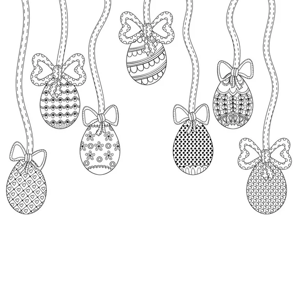 Zentangle Easter eggs with decorative ornamental elements, ribbo — Stock Vector