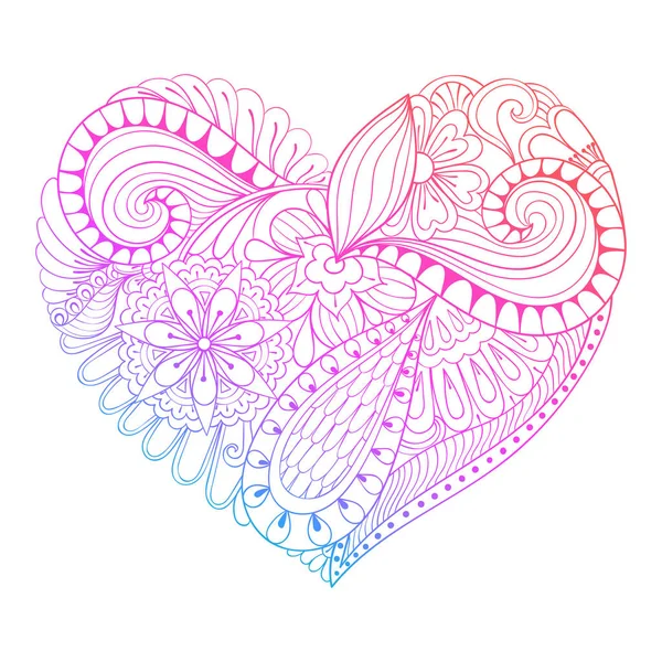 Zentangle corazón pintura para adultos anti estrés para colorear página, co — Vector de stock
