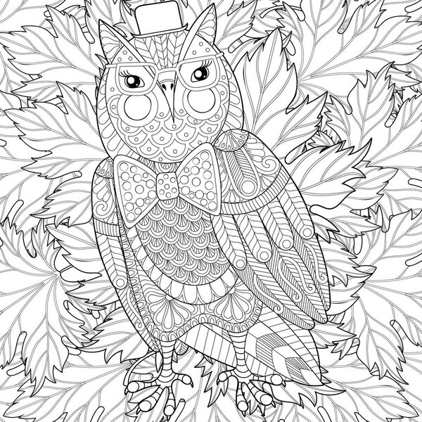 Живопись Zentangle Owl для взрослых антистрессовая раскраска страницы
,