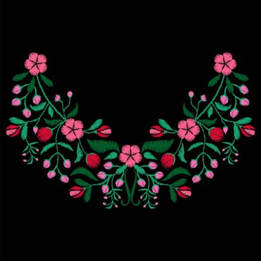 Renkli nakış kumaş, tekstil çiçek çiçek kolye ile