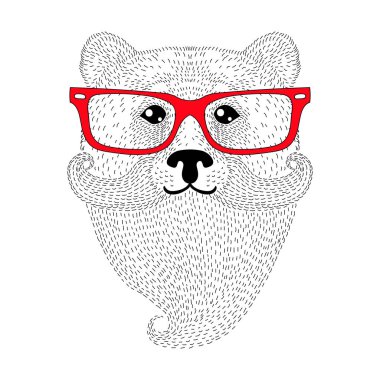 Sevimli ayı dikey Fransız bıyık, sakal, gözlük. El dr