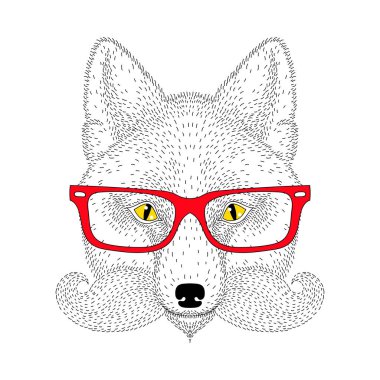 Şirin fox portre ile Fransız bıyık, sakal, gözlük. El dra