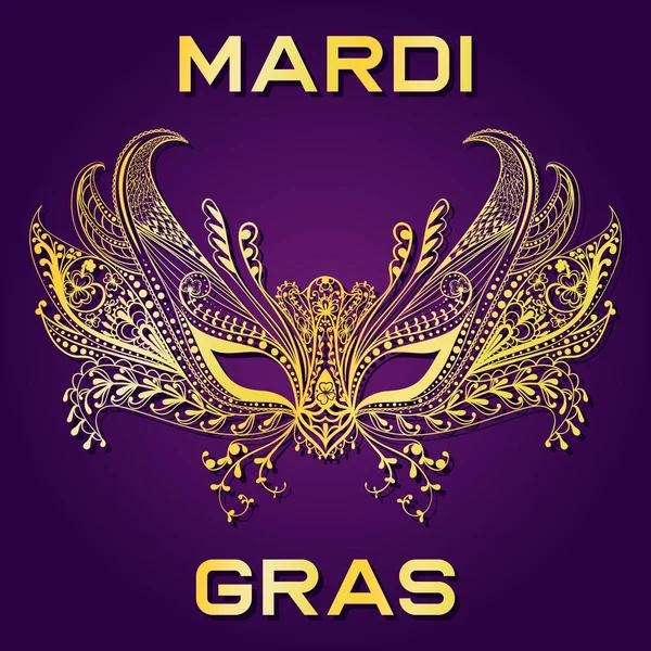 Carnaval mascarilla dorada para invitación del Mardi Gras, saludo ca — Vector de stock