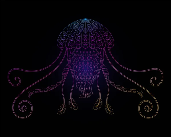 Color Jellyfishvector illustration (em inglês). Animal marinho desenhado à mão para anúncio — Vetor de Stock