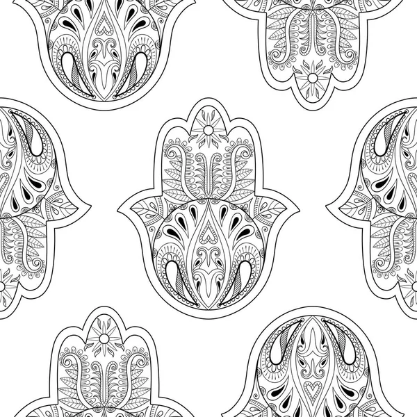 Hamsa hand seamless pattern, vector illustration. Hand drawn sym — Stock Vector