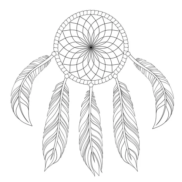 Hand drawn illustration of dream catcher in zentangle graphic st — Stock Vector