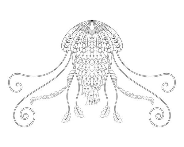 Ilustración del vector de medusas. Animal marino dibujado a mano para adultos a — Archivo Imágenes Vectoriales