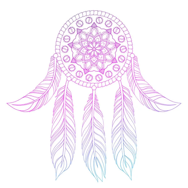 Kézzel rajzolt etnikai pink dream catcher illusztrációja a zentangl — Stock Vector