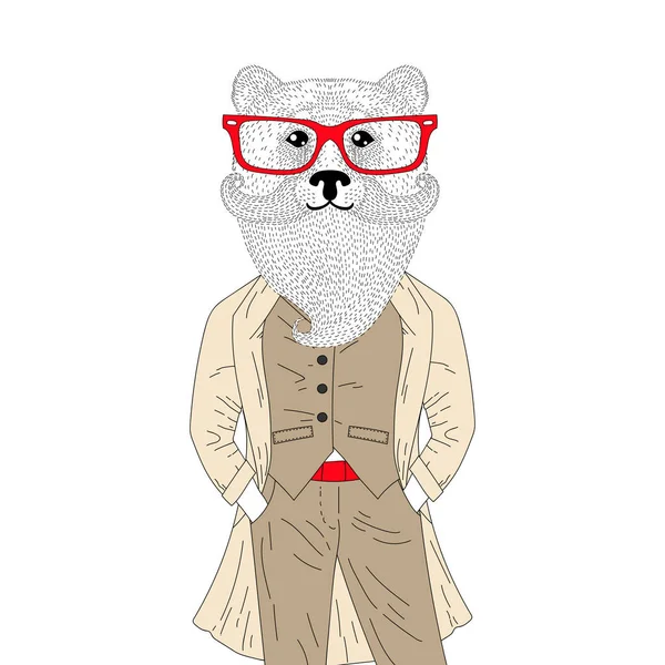 Vektor brutální medvěd v elegantní Klasický oblek s kabátem. Ručně kreslenou — Stockový vektor