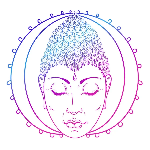 Vector color Portrait of Buddha for ornamental Buddhism tattoo a — Stock Vector