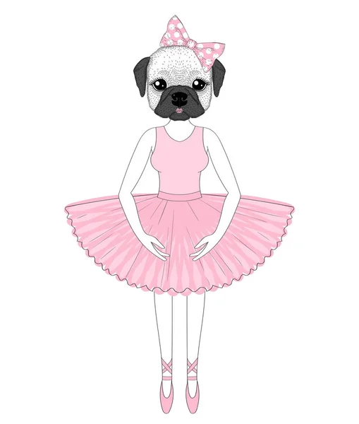 Vector bulldog francês bonito no vestido como bailarina. Mão desenhada um — Vetor de Stock