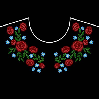 Nakış gül, beni değil çiçek çelenk yaka için unut. Vect