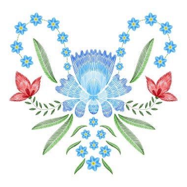 Nakış dikiş bahar çiçekleri ile beni unutmayalım. Vektör SK