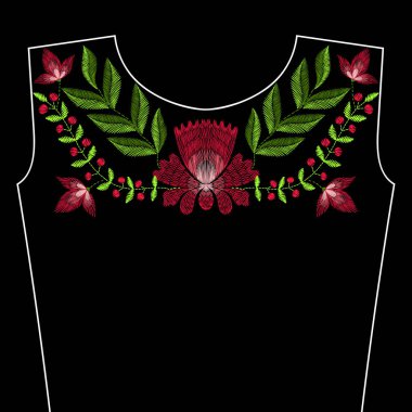 Nakış dikiş ile yaka için gül çiçek bahar. Vecto