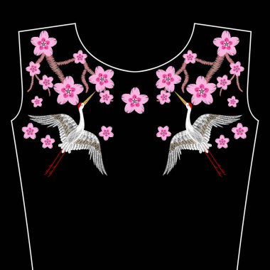 Nakış dikiş ile bahar Sakura çiçekler, Japon kiraz 