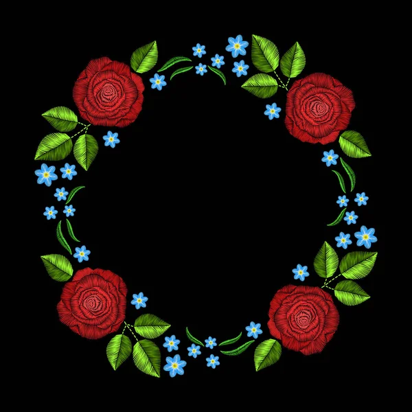 Grinalda de bordado vintage com rosas para decoração. Vector moda o — Vetor de Stock