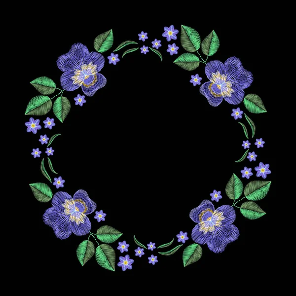 复古刺绣花环紫，别忘了我。矢量 fas — 图库矢量图片
