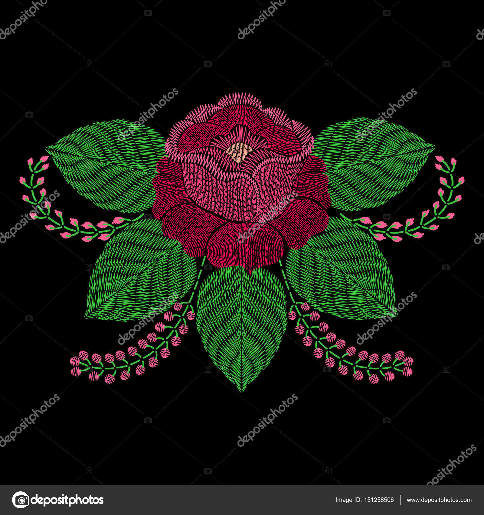 Carol R Davis rose flower vector fashion embroidered ornamental ba