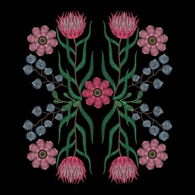 Summe Afrika gül, succulents ile protea, nakış dikiş