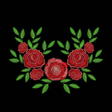 Yaka için gül çiçek ile nakış dikiş. Vektör celebrity
