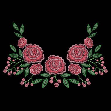 Gül çiçek, yaka için çilek ile nakış dikiş. VEC