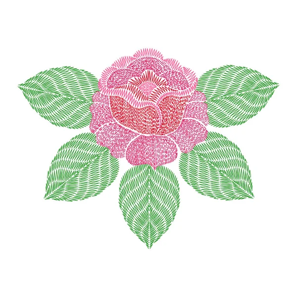 Parche bordado con flor de rosa. Moda vectorial bordada o — Vector de stock
