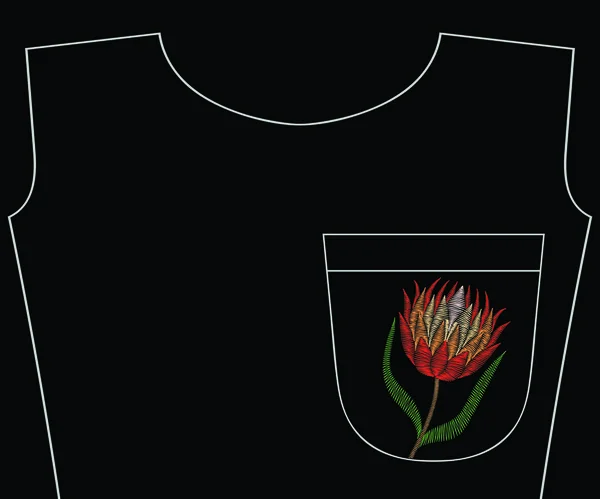 Embroidery protea for t-shirt pocket, neckline. Vector fashion e — Stock Vector