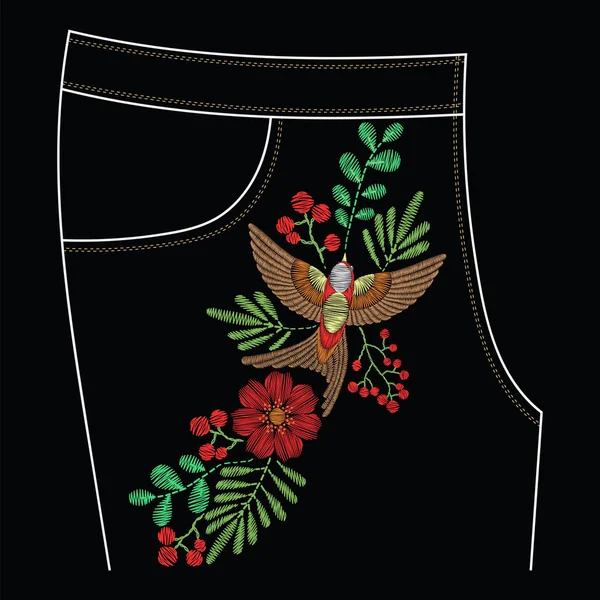Вишивка швів для джинсового кишені, квітковий візерунок з кулькою — стоковий вектор