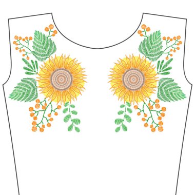 Nakış dikiş yaka için ayçiçeği, Sarı çiçekli.