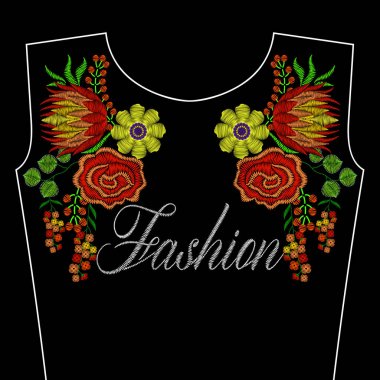 Nakış dikiş ile kır çiçekleri, yaka için moda kelime