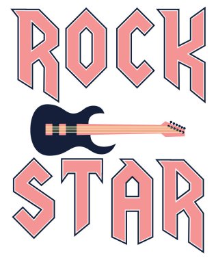 rock yıldız moda sloganı ile gitar vektör çizim için rock tarzında yazdırma