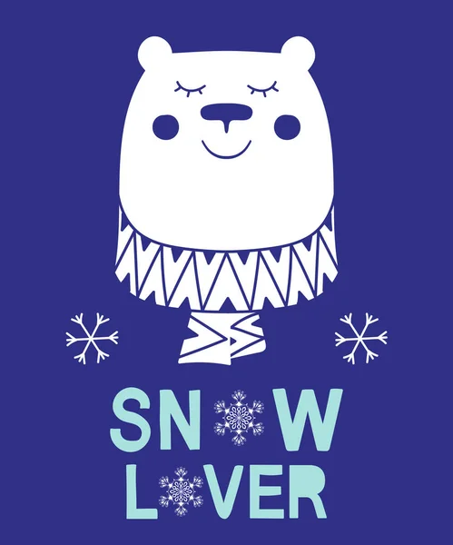 Neve amante slogan orso animale vettore illustrazione per la moda Natale bambini stampa — Vettoriale Stock