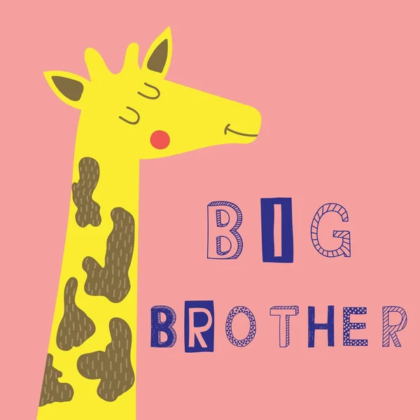 Big brother slogan with giraffe face vector fashion illustration for kids print — Stock Vector