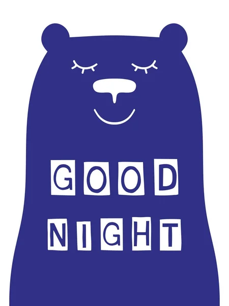 Buona notte slogan con la faccia dell'orso. Tipo vettoriale, illustrazione per bambini di moda . Vettoriale Stock