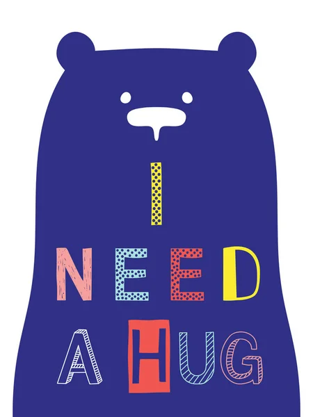 Preciso de um slogan de abraço com cara de urso. Tipo de vetor, moda crianças ilustração . Ilustrações De Stock Royalty-Free