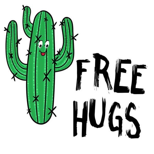 Happy Cactus with message Free hugs. Modern fashion background — Stock Vector
