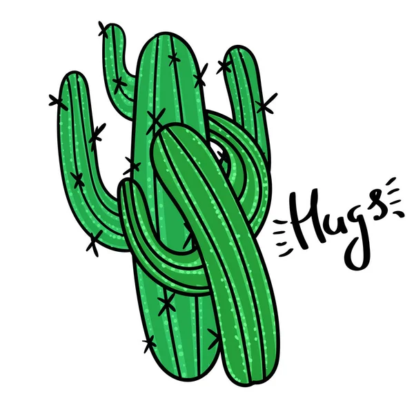 Couple of cactus with message Hugs. Modern fashion background — Stock Vector