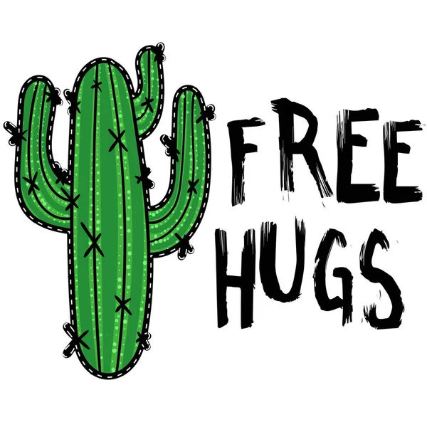 Cactus with message Free hugs. Modern fashion background — Stock Vector