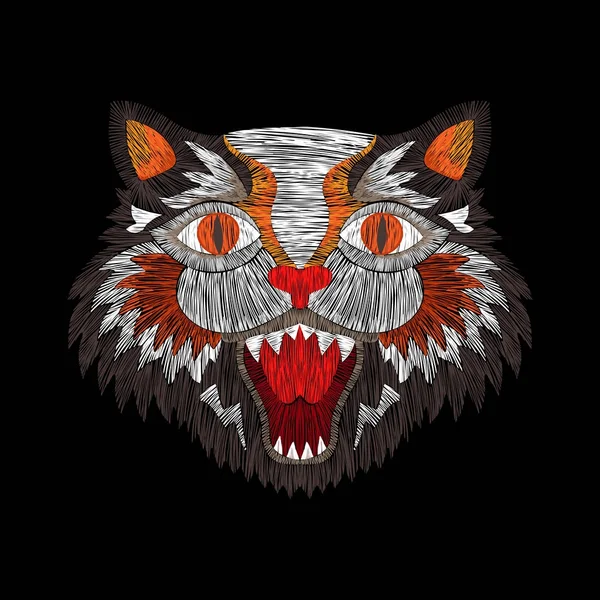 Tigre gato moda bordado — Vector de stock