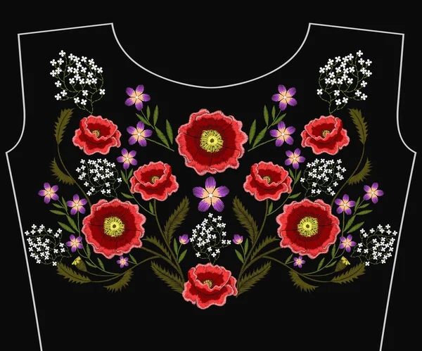 Mode broderade blommor prydnad — Stock vektor