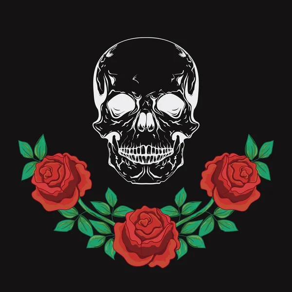 Graphic design with skull and roses vector illustration for t-shirt, fashion clothes, apparel decoration. — Stock Vector