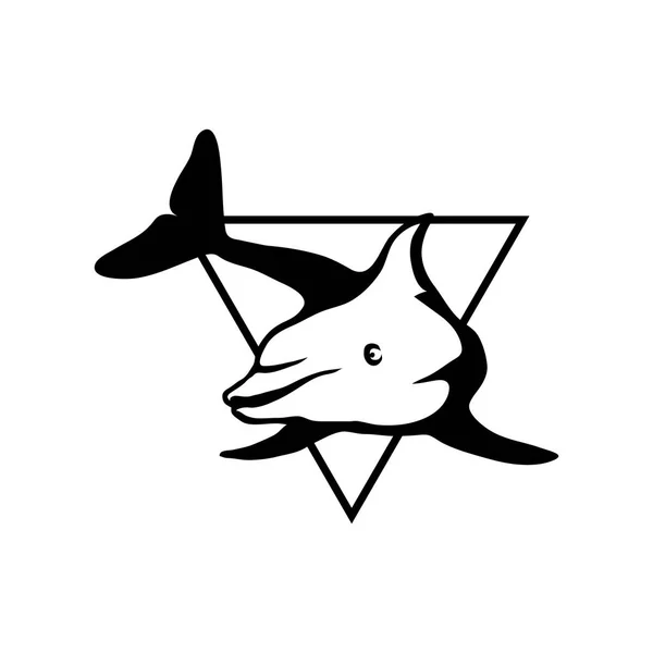 Logotipo del delfín con triángulo — Vector de stock