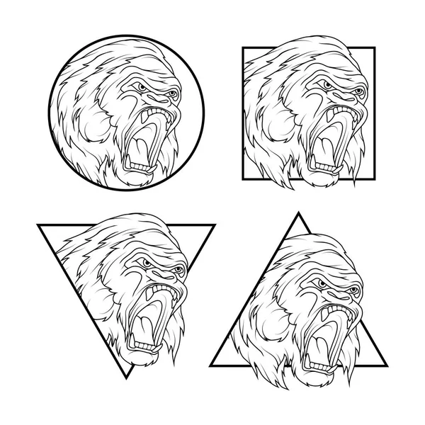 Conjunto de Logos de Cabeça de Gorila —  Vetores de Stock